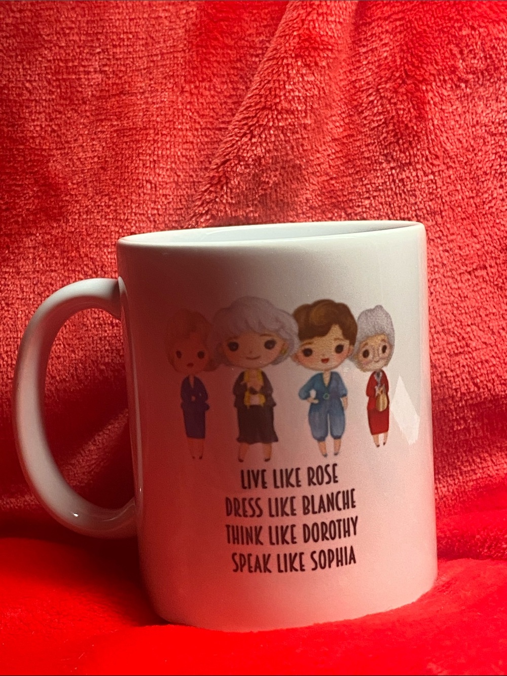 White Ceramic Mug with Cartoon Golden Girls Design